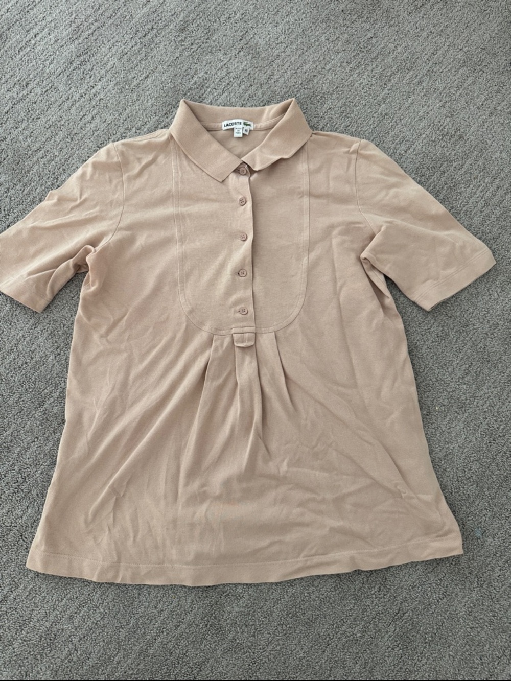 Lacoste vintage tan Short Sleeve Polo Top with Front Pleat Sz 40